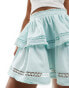 Фото #4 товара ASOS DESIGN dobby cotton shirred waist lace insert rara skirt in blue