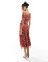 ASOS DESIGN fallen shoulder midi dress in raspberry floral print Himbeeren-Aufdruck, 44 - фото #4