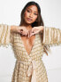 ASOS DESIGN wrap mini dress with ball bearing fringe embellishment in gold