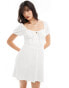 Фото #1 товара Hollister short sleeve linen blend a-line mini dress with sweetheart neckline in white