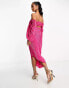 Фото #4 товара ASOS DESIGN Petite plisse overlay midi dress with open back detail in pink