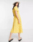 Vero Moda short puff sleeve v neck midi dress in yellow