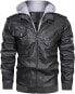 Фото #2 товара KEFITEVD Men's Faux Leather Biker Jacket, Biker Jacket with Removable Hood, Transition Jacket, Vintage Bomber Jacket, Stylish Men's Jacket, Autumn / Winter Leisure Jacket