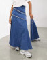 ASOS EDITION denim a-line maxi skirt with frayed detail in blue BLAU, 32 - фото #4