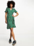 Only frill wrap mini dress in green ditsy floral