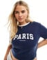 4th & Reckless Plus exclusive Paris logo contrast trim t-shirt in navy