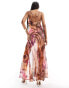 ASOS DESIGN double strap maxi dress with hook and eye split in blurred print