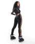 Threadbare Ski base layer top and leggings set in black with contrast leopard print