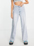 Signature 8 v waistband wide leg low rise jeans in light wash blue