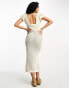 Object open crochet midi dress with cap sleeves in cream