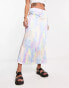 Only satin slip midi skirt in pastel tie dye