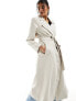 Pieces belted trench coat in stone