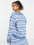 Pieces cardigan co-ord in blue & white argyle print