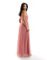 Anaya Petite Bridesmaid tulle one shoulder maxi dress in dusty pink