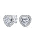 ფოტო #1 პროდუქტის Cubic Zirconia Heart Shaped Stud Earrings Halo Bezel Set CZ For Women For Sterling Silver