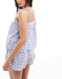 Loungeable cotton stripe tie shoulder cami and short pyjama set in blue