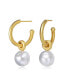 ფოტო #1 პროდუქტის Elegant Sterling Silver 14K Gold Plated Round 11.5-12MM Genuine Freshwater Pearl Hoop Earrings