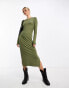 Фото #2 товара Pieces scoop neck bodycon midi dress in khaki