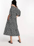 River Island puff sleeve midi dress in black polka dot