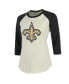 Women's Threads Tyrann Mathieu Cream, Black New Orleans Saints Name & Number Raglan 3/4 Sleeve T-shirt