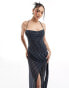 Фото #4 товара ASOS DESIGN sheer cowl neck maxi dress with high split in navy stripe