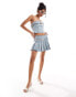 Pull&Bear belt detail pleated denim mini skirt co-ord in mid blue