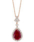 EFFY® Lab Grown Ruby (7-1/8 ct. t.w) & Lab Grown Diamond (1 ct. t.w.) Pear Halo 18" Pendant Necklace in 14k Rose Gold