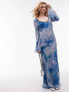 Фото #1 товара Topshop distressed blue floral trim detail maxi dress