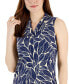 Women's Pleated-Neck Printed Sleeveless Top