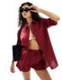 Фото #2 товара Esmee oversized linen beach long sleeve shirt co-ord in berry red