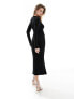 Фото #5 товара ASOS DESIGN long sleeve square neck midi dress with knot front in black