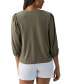 ფოტო #2 პროდუქტის Women's Cotton Smocked 3/4-Sleeve Split-Neck Top