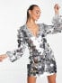 Фото #2 товара ASOS DESIGN disc embellished mini dress with tie detail in silver
