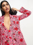 ASOS DESIGN poppy printed oversized double breasted suit blazer with linen in pink 34 - фото #3