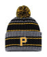 Фото #1 товара Men's Gray, Black Pittsburgh Pirates Rexford Cuffed Knit Hat with Pom