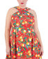 Plus Size Printed High-Neck Fit & Flare Dress