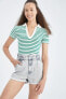 Фото #1 товара Поло Defacto Slim Fit Striped Short Crop Tee