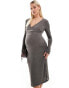 Mamalicious Maternity long sleeve jersey midi dress in brown