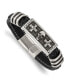 ფოტო #1 პროდუქტის Stainless Steel Enameled Skull Cross Black Leather Bracelet