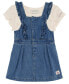 ფოტო #1 პროდუქტის Little Girls Lettuce Edge Ribbed T-shirt and Ruffle-Trim Denim Jumper, 2 Piece Set