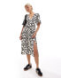 Monki short sleeve midi sun dress with side split in mono abstract print exclusive to ASOS Abstraktes Muster, 40 - фото #1