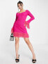 ASOS DESIGN knitted mini dress with feather hem in pink