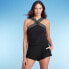 Фото #1 товара Women's Crossover Neck Details Cover Up Swim Romper - Aqua Green Black S