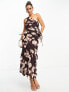 ASOS DESIGN one shoulder waterfall midi dress in smudge print