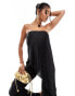 Фото #2 товара ASOS DESIGN plisse bandeau wide leg jumpsuit in black