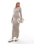 ASOS DESIGN Maternity knitted crew neck maxi dress with cuff splits in stone - STONE