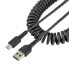 Фото #1 товара StarTech.com 20in (50cm) USB A to C Charging Cable - Coiled Heavy Duty Fast Charge & Sync - High Quality USB 2.0 A to USB Type-C Cable - Rugged Aramid Fiber - Durable Male to Male USB Cable - 0.5 m - USB A - USB C - USB 2.0 - 480 Mbit/s - Black
