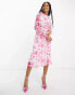 Фото #6 товара In The Style chiffon side cut out midi dress in white and pink floral