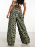 Wednesday's Girl wide leg cropped twill trousers in khaki zebra