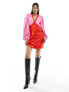 Never Fully Dressed balloon sleeve lace satin mini dress in pink and red